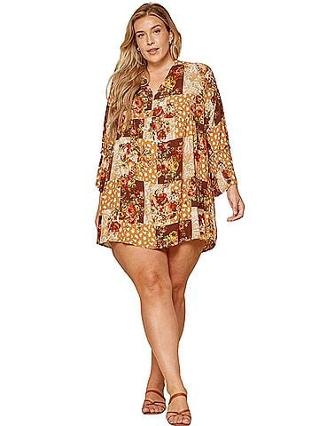 Andree by UNIT Floral Patchwork Dress in Rust (view 2)