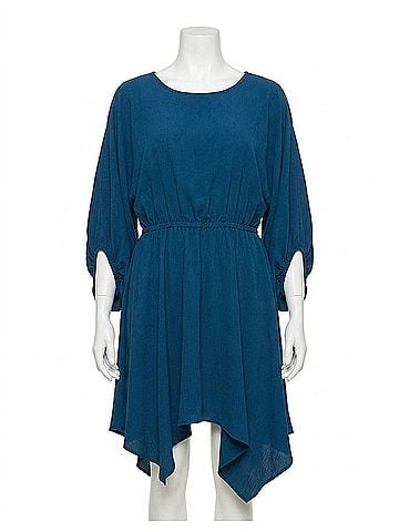 Oddi Solid Woven Boat Neckline Dress - Plus in Blue (view 1)