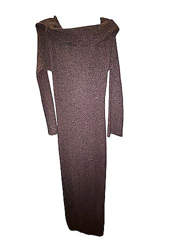 Cupshe x JoJo Hot Chocolate Off-Shoulder Maxi Dress Wool Dress (view 2)