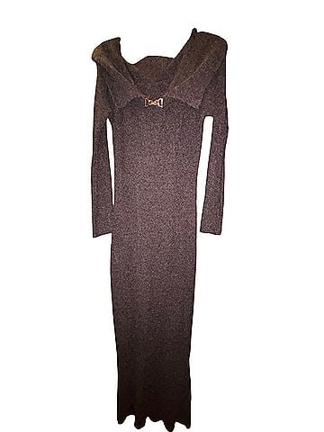 Cupshe x JoJo Hot Chocolate Off-Shoulder Maxi Dress Wool Dress (view 1)