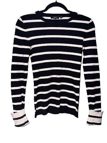 Theory Black and White Striped Ribbed Crewneck Sweater Pullover Sweater (view 1)