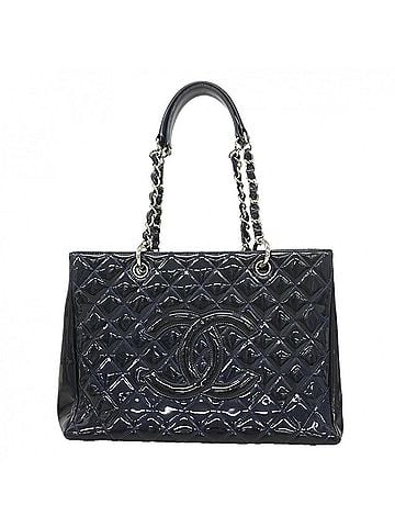 Chanel Chanel Tote Bag/Chain Tote, Matelassé Patent Leather, Navy, Women's (view 1)
