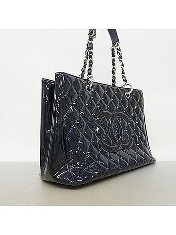 Chanel Chanel Tote Bag/Chain Tote, Matelassé Patent Leather, Navy, Women's (view 2)