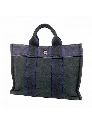Hermès Hermes Fourre-Tout PM Canvas Tote Bag, Black/Navy, Men's/Women's (view 1)