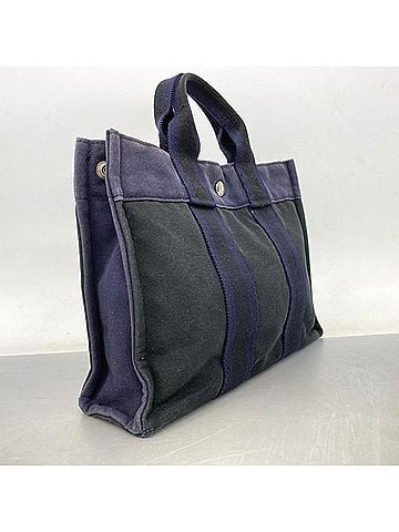 Hermès Hermes Fourre-Tout PM Canvas Tote Bag, Black/Navy, Men's/Women's (view 2)