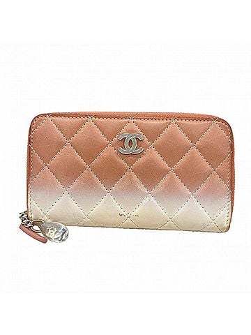 Chanel Chanel Matelassé Lambskin Patent Leather Wallet, Pink and White, Women's (view 1)