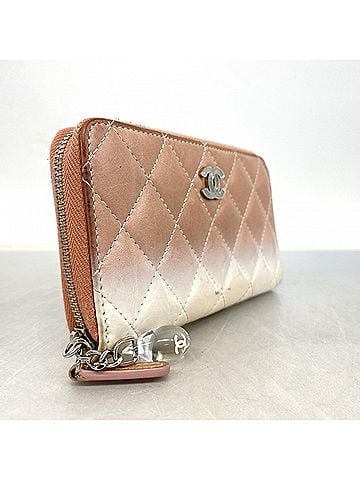 Chanel Chanel Matelassé Lambskin Patent Leather Wallet, Pink and White, Women's (view 2)