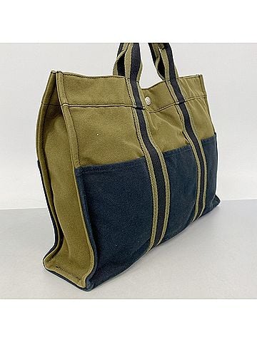 Hermès Hermes Fourre-Tout MM Canvas Tote Bag, Khaki/Black, Women's (view 2)