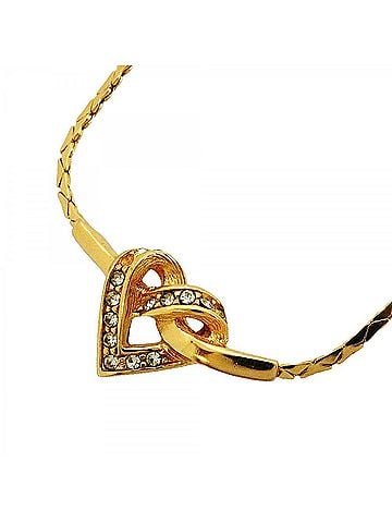 Christian Dior Christian Dior Necklace, Heart Motif, GP Plated, Rhinestone, Gold, Women's (view 1)