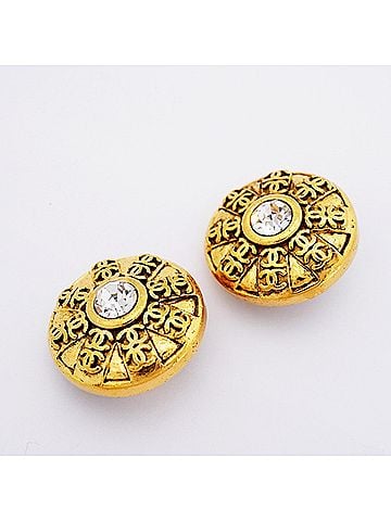 Chanel Chanel Earrings, Coco Mark Circle, GP Plated, Rhinestone, Gold, Women's (view 2)