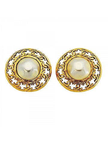 Chanel Chanel Earrings, Coco Mark Circle, GP Plated, Faux Pearl, Gold, Women's (view 1)