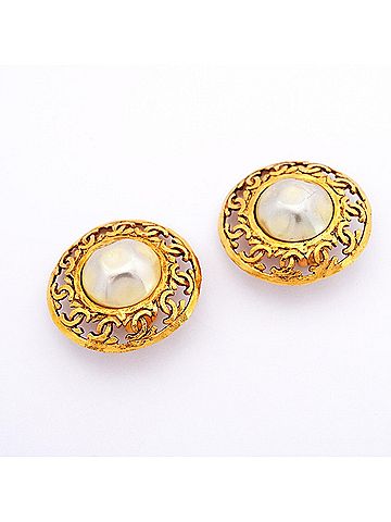 Chanel Chanel Earrings, Coco Mark Circle, GP Plated, Faux Pearl, Gold, Women's (view 2)