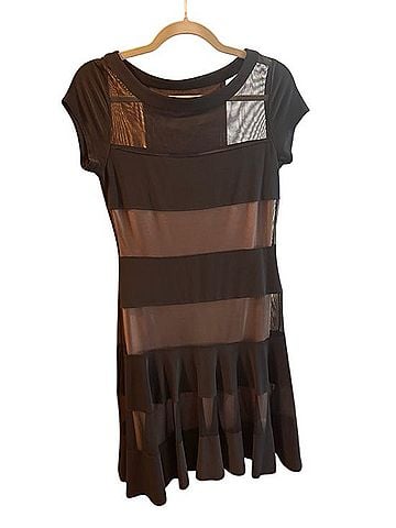Bali Black Mesh Stripe Midi Dress Cocktail Dress (view 1)