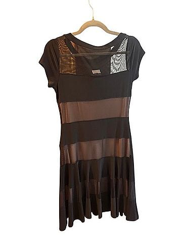 Bali Black Mesh Stripe Midi Dress Cocktail Dress (view 2)