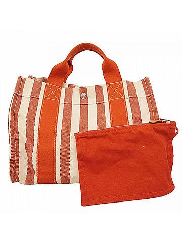 Hermès Hermes Cannes PM Tote Bag, Canvas, Red/White, Women's, P3019112 (view 1)