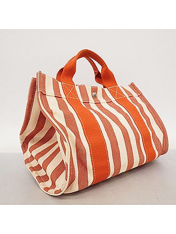 Hermès Hermes Cannes PM Tote Bag, Canvas, Red/White, Women's, P3019112 (view 2)