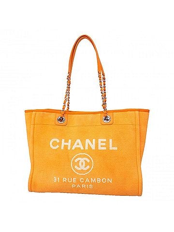 Chanel Chanel Deauville Chain Tote Bag, Canvas, Orange, Women's, P2960666 (view 1)