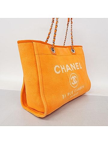 Chanel Chanel Deauville Chain Tote Bag, Canvas, Orange, Women's, P2960666 (view 2)