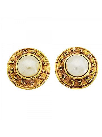 Chanel Chanel Earrings, Circle Design, GP Plated, Faux Pearl, Gold, Women's (view 1)