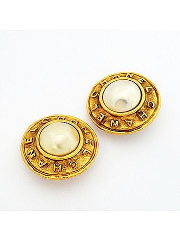 Chanel Chanel Earrings, Circle Design, GP Plated, Faux Pearl, Gold, Women's (view 2)
