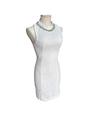 Esley Textured Cotton Mini Dress with Jewel Collar Cocktail Dress (view 2)
