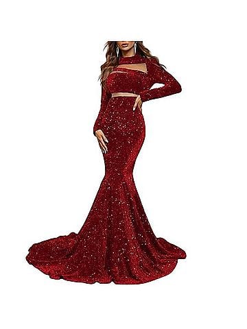 FAERIESTY Velour Mesh Cutout Sequin Mermaid Dress Cocktail Dress (view 1)