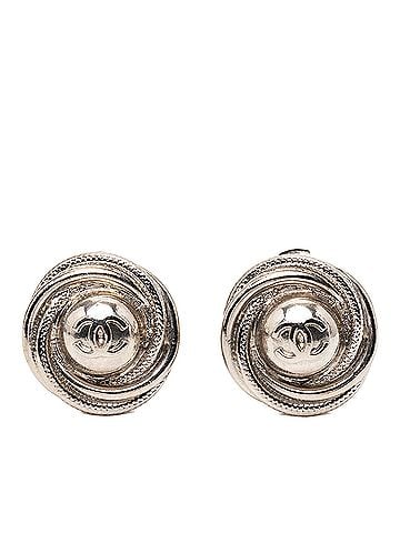 Chanel CC Silver Plated Round Clip on Earrings (view 1)