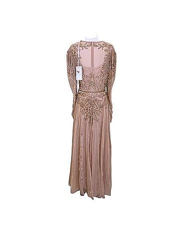Mac Duggal Mac Duggal 93638 Beaded Illusion Long Sleeve Gown Nude Gold Size 20 Cocktail Dress (view 2)