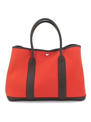 Hermès Hermes Garden PM Tote Handbag, Toile Military Negonda, Orange Poppy, Vert Olive, C Stamp. (view 1)