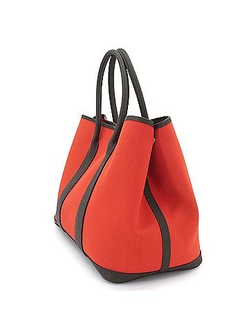 Hermès Hermes Garden PM Tote Handbag, Toile Military Negonda, Orange Poppy, Vert Olive, C Stamp. (view 2)