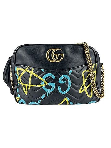 Gucci Gucci GG Marmont Shoulder Bag, Leather, Black, Blue, Yellow, Women's, 443499 z9884 (view 1)