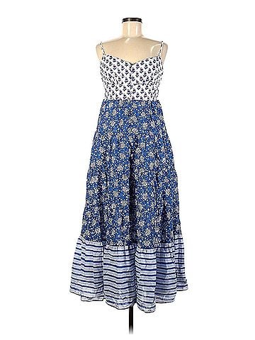 J.Crew Button-front Maxi Mixed Blue Purple Block Floral Striped Cocktail Dress (view 1)
