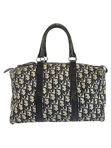 Christian Dior Christian Dior Vintage Trotter Navy Canvas Leather Handbag Boston Bag with Silver Hardware for Women (view 1)