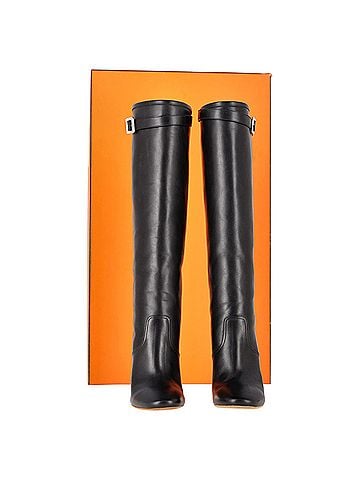 Hermès Hermès Chrome Heel Knee Boots in Black Leather (view 2)
