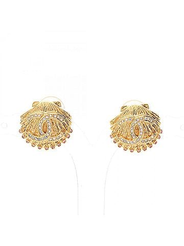 Chanel Chanel Coco Mark Shell Motif Earrings, Gold Plated (GP) Rhinestone, Women's, Tone, Multicolor (view 1)