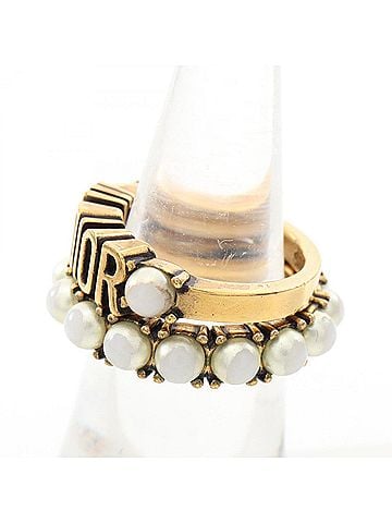 Christian Dior Christian Dior Dior J'ADIOR 2-piece ring set, gold-plated (GP) with faux pearls, women's, gold and white tones. (view 2)