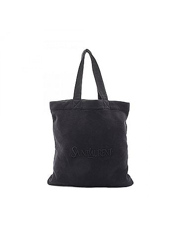 Yves Saint Laurent Yves Saint Laurent Saint Laurent Paris logo embroidered fleece tote bag/handbag, cotton, women's, black. (view 1)