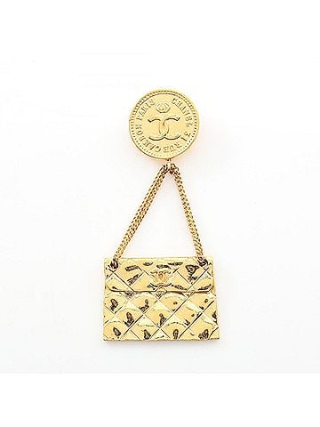 Chanel Chanel Matelassé handbag motif brooch accessory, gold plated (GP), women's, tone. (view 1)