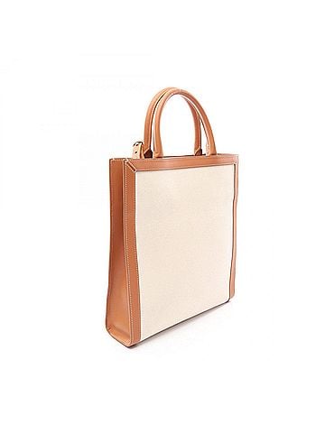 Céline Celine Small Vertical Cabas Triomphe 2-Way Tote Bag/Handbag, Canvas and Leather, Women's, Ivory/Brown, 191542 (view 2)