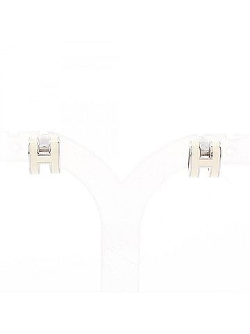 Hermès Hermes Mini Pop H earrings, stainless steel, women's jewelry, silver/ivory. (view 1)