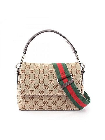 Gucci Gucci GG Canvas Sherry Line 2-Way Handbag, and Leather, Women's, Beige/Brown, 821617 (view 1)