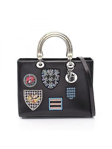 Christian Dior Christian Dior Dior Lady Large Patch 2-Way Handbag, Leather, Women's, Black/Multicolor (view 1)
