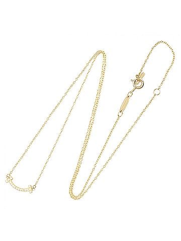 Tiffany & Co. Tiffany & Co. T Smile Mini Diamond Necklace, 18K (Yellow Gold), Diamond, Women's, Gold Tone, Clear 62617683 (view 2)