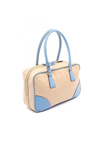 Prada Prada Re-Edition 1978 Medium 2-Way Handbag, Nylon & Saffiano Leather, Women's, Beige/Blue, 1BB114 (view 2)