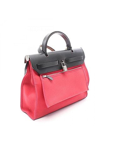 Hermès Hermes Herbag Zip PM 2-Way Handbag, Canvas and Leather, Toile Officier, Vache Hunter, Women's, Red/Black (view 2)