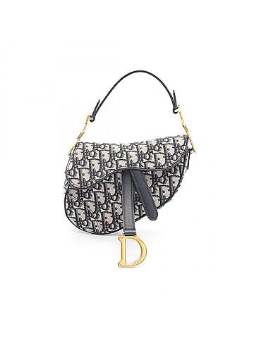 Christian Dior Christian Dior Dior Saddle Bag Oblique Handbag, Canvas and Leather, Women's, Navy/Beige (view 1)