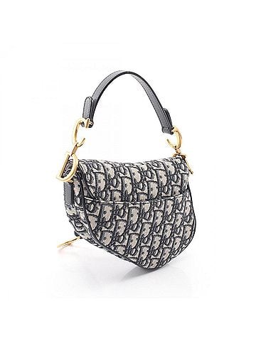 Christian Dior Christian Dior Dior Saddle Bag Oblique Handbag, Canvas and Leather, Women's, Navy/Beige (view 2)