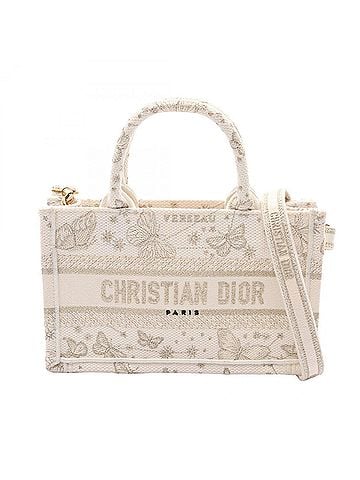 Christian Dior Christian Dior Dior BOOK TOTE Mini Butterfly 2-Way Tote Bag/Handbag, Canvas, Women's, White/Gold Tone, S5573CESU (view 1)