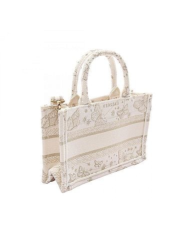 Christian Dior Christian Dior Dior BOOK TOTE Mini Butterfly 2-Way Tote Bag/Handbag, Canvas, Women's, White/Gold Tone, S5573CESU (view 2)
