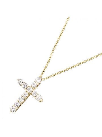 Tiffany & Co. Tiffany & Co. Small Cross Diamond Necklace, 18K (Yellow Gold) Women's, Gold Tone, Clear Tone (view 1)